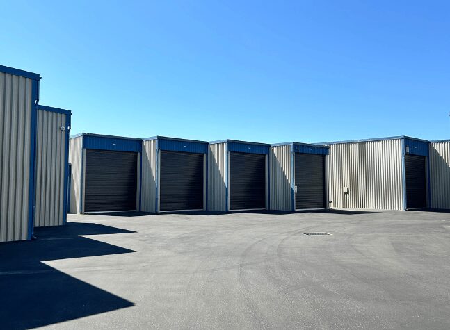 Row of modern outdoor storage units